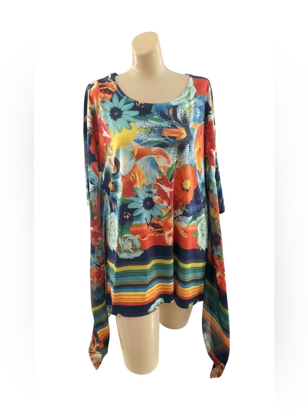 Women's Multicolor Floral Stripe Tunic Top